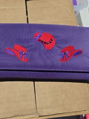 Purple Clutch Wallet with Red Hat Embroidery